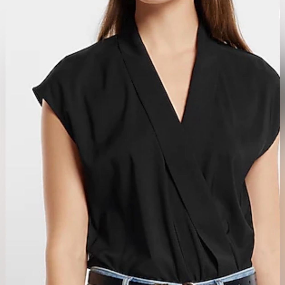 Express Women’s Surplice Stretch Dolman Sleeve Deep V Wrap Bodysuit, XL, Black